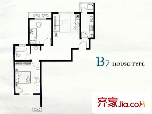 武夷綠洲四期1-10號(hào)樓標(biāo)準(zhǔn)層B2戶型 2室2廳1衛(wèi)1廚