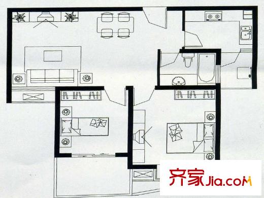 武夷綠洲四期1-10號(hào)樓標(biāo)準(zhǔn)層B3 B4戶型 2室2廳1衛(wèi)1廚