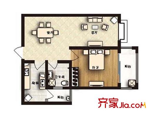 北宸新苑二期7、9、11號(hào)樓標(biāo)準(zhǔn)層B戶型 1室2廳1衛(wèi)1廚