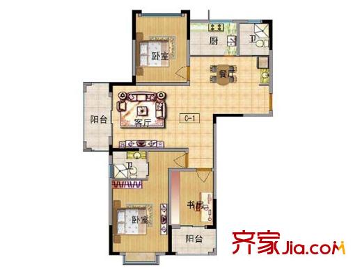 北宸新苑二期7、9、11號(hào)樓標(biāo)準(zhǔn)層C1戶型 2室2廳1衛(wèi)1廚