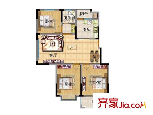 北宸新苑二期7、9、11號(hào)樓標(biāo)準(zhǔn)層D1戶型 3室2廳1衛(wèi)1廚
