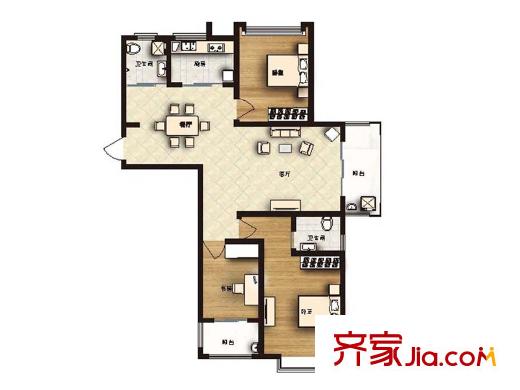 北宸新苑二期7、9、11號(hào)樓標(biāo)準(zhǔn)層A1戶型 3室2廳2衛(wèi)1廚