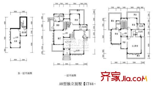 國信自然天城一期A8獨棟別墅樓層平面圖 5室2廳4衛(wèi)1廚