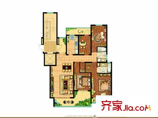 國(guó)信慧谷山居一期洋房標(biāo)準(zhǔn)層C戶(hù)型圖 3室2廳1衛(wèi)1廚