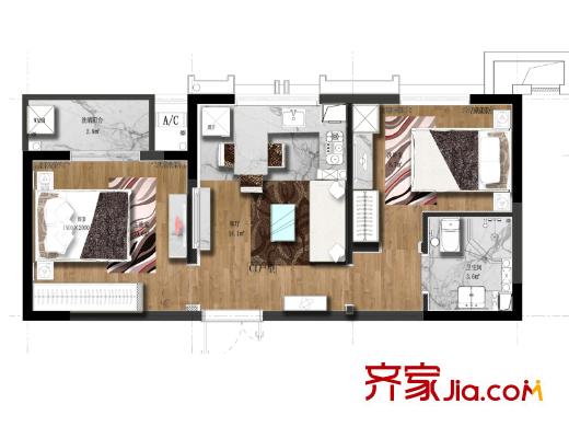 協(xié)眾水岸風(fēng)華一期17、18號樓標(biāo)準(zhǔn)層C1戶型 2室1廳1衛(wèi)1廚