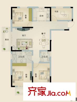 竹山華庭一期1、2號樓標(biāo)準(zhǔn)層C2戶型 4室2廳2衛(wèi)1廚
