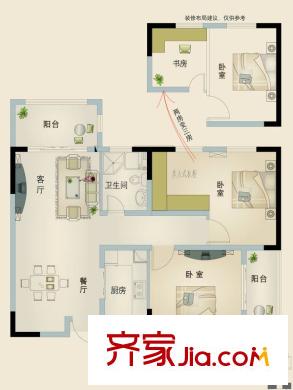 竹山華庭一期1、2號樓標(biāo)準(zhǔn)層C1戶型 2室2廳1衛(wèi)1廚
