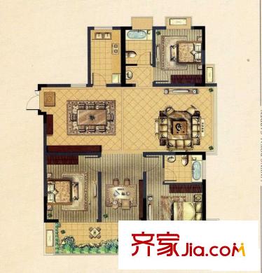 林景御園一期1#2#3#標準層E戶型圖  4室2廳2衛(wèi)1廚