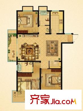 林景御園一期1#2#3#標準層A戶型圖 3室2廳2衛(wèi)1廚