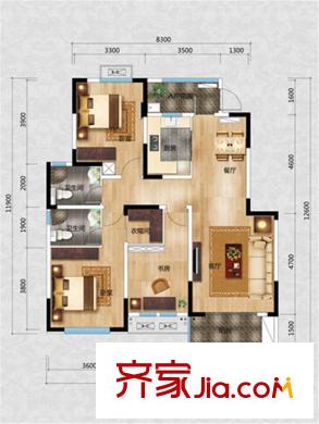 華菁水苑一期7號(hào)樓標(biāo)準(zhǔn)層E戶型 3室2廳2衛(wèi)1廚