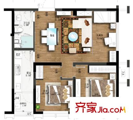 協(xié)眾水岸風(fēng)華一期17、18號樓標(biāo)準(zhǔn)層B2戶型 3室2廳1衛(wèi)1廚