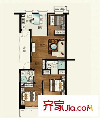 協(xié)眾水岸風(fēng)華一期19、20號樓標(biāo)準(zhǔn)層D3戶型 3室2廳2衛(wèi)1廚