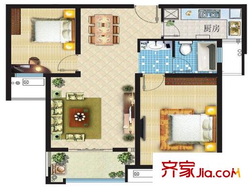 同曦陽光新城一期6#、7#標(biāo)準(zhǔn)層G戶型 2室2廳1衛(wèi)1廚
