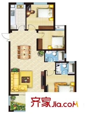 同曦陽光新城一期9#、10#標(biāo)準(zhǔn)層C2戶型 3室2廳2衛(wèi)1廚