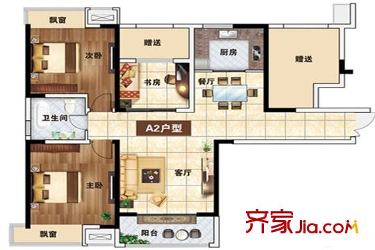 仙林國際花園一期D幢標準層A2戶型 4室2廳1衛(wèi)1廚