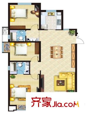 同曦陽光新城一期10#標(biāo)準(zhǔn)層A2戶型 3室2廳2衛(wèi)1廚
