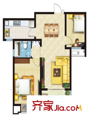 同曦陽光新城一期6#、7#標(biāo)準(zhǔn)層B2戶型 2室1廳1衛(wèi)1廚