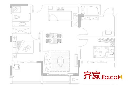 百利廣場(chǎng)4#標(biāo)準(zhǔn)層戶型 2室2廳1衛(wèi)1廚