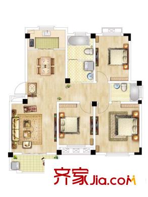 恒建金陵美域二期4號(hào)樓標(biāo)準(zhǔn)層E戶型 3室2廳2衛(wèi)1廚