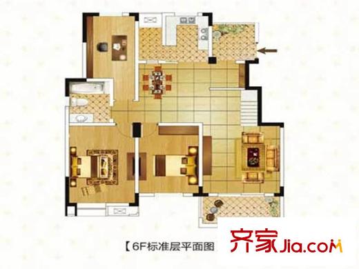 清香雅苑7號樓6層C21套型戶型圖 3室1廳1衛(wèi)1廚