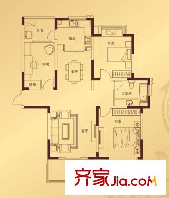 康利華府一期18、19、20幢標(biāo)準(zhǔn)層E-1戶型 3室2廳1衛(wèi)1廚