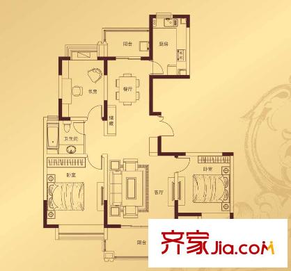 康利華府一期18、19、20幢標(biāo)準(zhǔn)層A-1戶型 3室2廳1衛(wèi)1廚