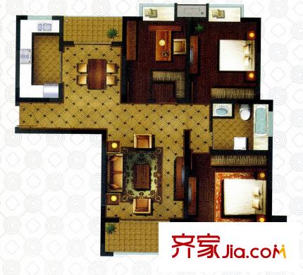 天澤苑五期27-29號(hào)樓標(biāo)準(zhǔn)層D1戶型 3室2廳1衛(wèi)1廚