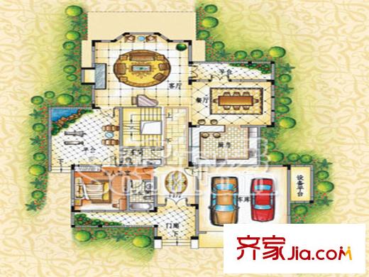 山河水依云區(qū)獨棟別墅一層T203戶型 5室2廳5衛(wèi)1廚