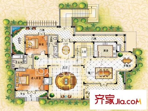 山河水依云區(qū)獨棟別墅一層Q102戶型 5室2廳4衛(wèi)1廚