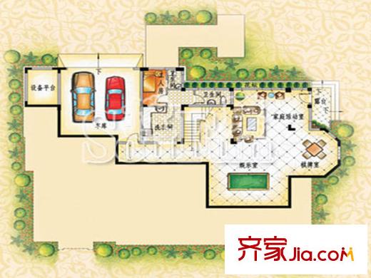 山河水依云區(qū)獨棟別墅底層Q102戶型 5室2廳4衛(wèi)1廚