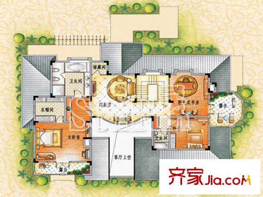 山河水依云區(qū)獨棟別墅二層Q102戶型 5室2廳4衛(wèi)1廚