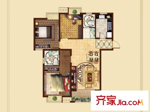 牧龍湖壹號8#9#樓標準層A戶型 3室2廳2衛(wèi)1廚