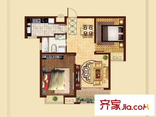 牧龍湖壹號8#9#樓標準層C戶型 2室2廳1衛(wèi)1廚