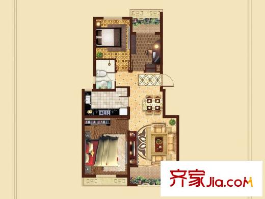 牧龍湖壹號8#9#樓標準層D戶型 3室2廳1衛(wèi)1廚