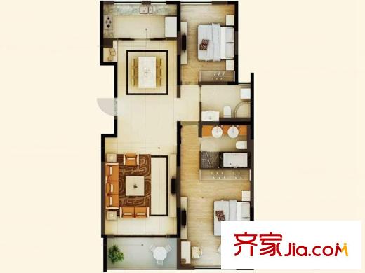 騁望驪都三期5、8號樓標準層A戶型 2室2廳2衛(wèi)1廚