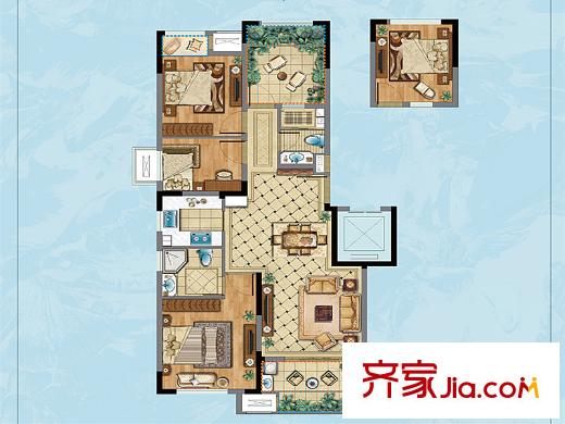 新城香溢紫郡29幢、31幢花園洋房標(biāo)準(zhǔn)層B戶型 3室2廳2衛(wèi)1廚