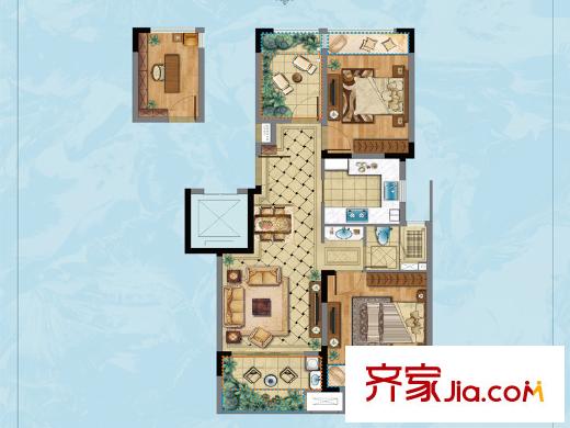 新城香溢紫郡29幢、31幢花園洋房標(biāo)準(zhǔn)層A戶型 3室2廳1衛(wèi)1廚