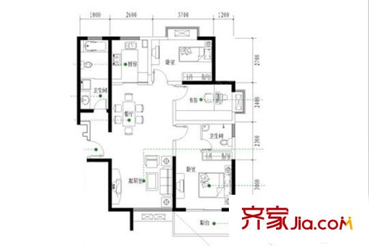 浦泰和天下C戶型 3室2廳1衛(wèi)1廚