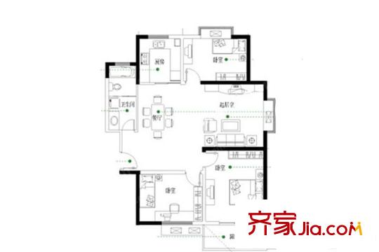 浦泰和天下D戶型 3室2廳1衛(wèi)1廚