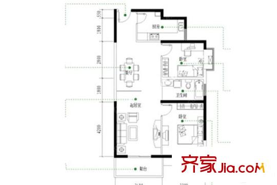 浦泰和天下F2戶型95平 2室2廳1衛(wèi)1廚