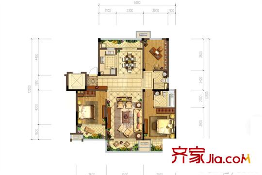 中海御山府二期61-69幢標(biāo)準(zhǔn)層A3戶型 3室2廳2衛(wèi)1廚