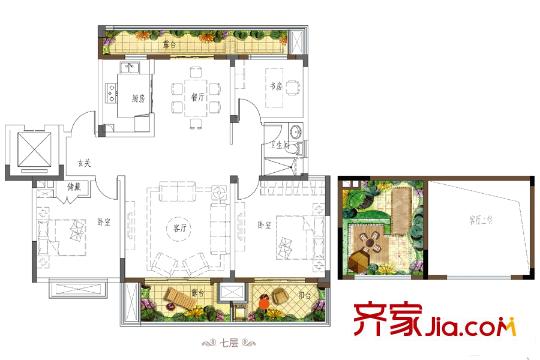 中海御山府二期61-69幢標(biāo)準(zhǔn)層A7戶型 3室2廳1衛(wèi)1廚