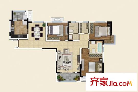 新理想家4號樓標準層E戶型 3室2廳1衛(wèi)1廚