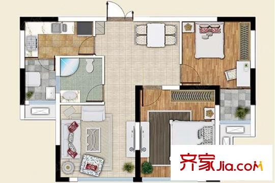 新理想家1#、2#、3#標準層A戶型 2室2廳1衛(wèi)1廚
