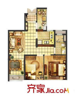 翠屏城四期91、93幢標(biāo)準(zhǔn)層A戶型 2室2廳1衛(wèi)1廚