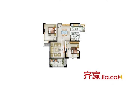 橡樹城31-34幢標(biāo)準(zhǔn)層I1戶型 2室2廳1衛(wèi)1廚