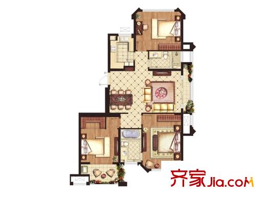 星葉楓情水岸一期7-9幢標(biāo)準(zhǔn)層B戶型 3室2廳2衛(wèi)1廚