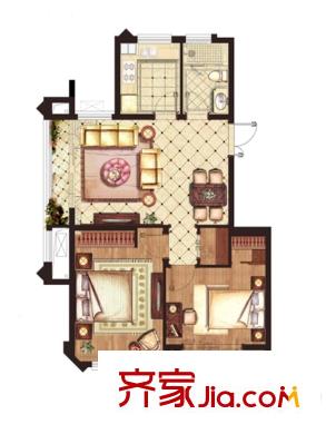 星葉楓情水岸一期1-3幢標(biāo)準(zhǔn)層E1戶型 2室2廳1衛(wèi)1廚