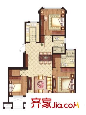 星葉楓情水岸一期7-9幢標(biāo)準(zhǔn)層A戶型 3室2廳2衛(wèi)1廚