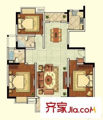金盛田陽(yáng)光青城一期1#、2#、3#、5#標(biāo)準(zhǔn)層F戶(hù)型 3室2廳1衛(wèi)1廚